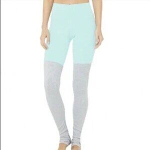 Alo Yoga Goddess Ribbed Leggings Pants Stretch Ballet Seafoam Grey Athletic